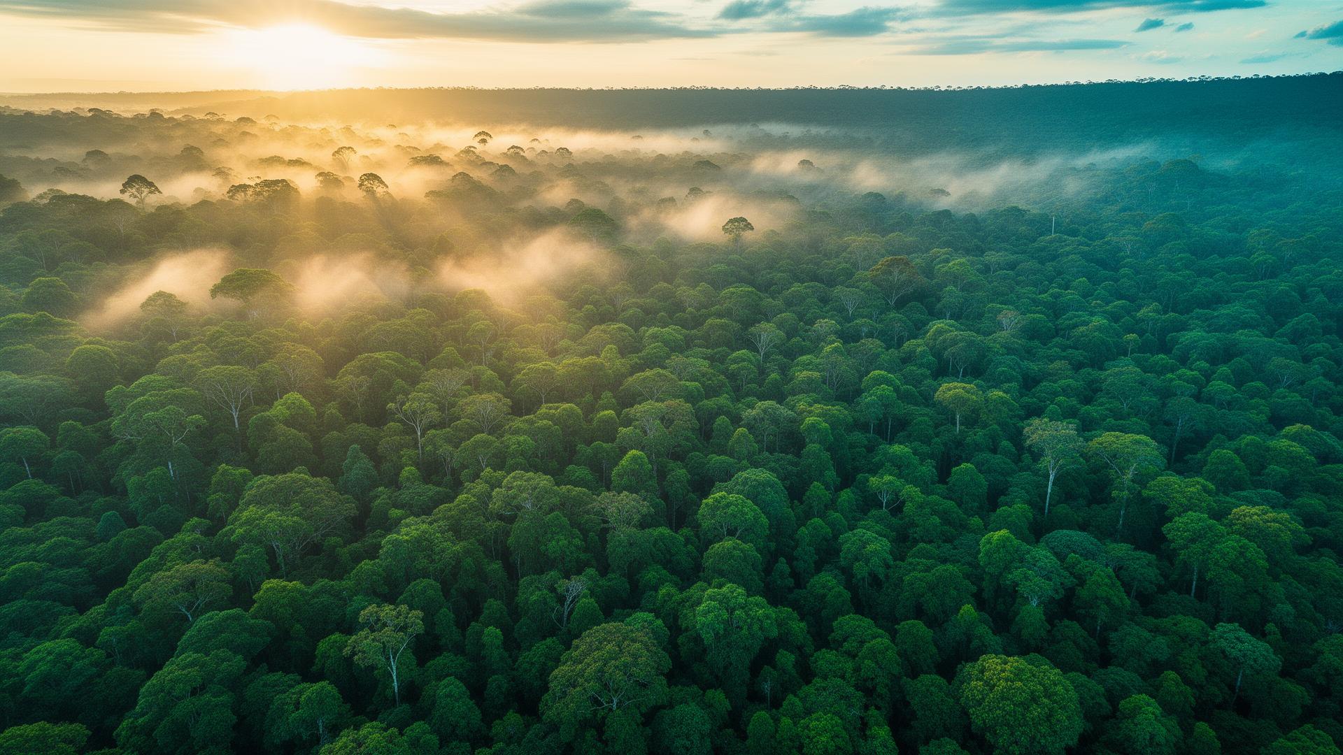 Floresta brasileira ao amanhecer — compromisso socioambiental